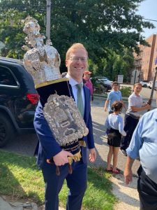 Rabbi Cohen with our new torah.